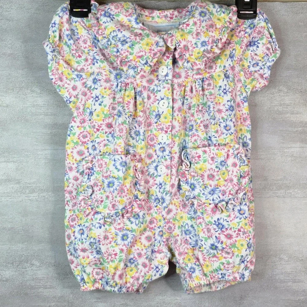 Vintage First Impressions Baby Girl Romper Ditsy Floral 3‐6MO Ruffle Pocket Snap
